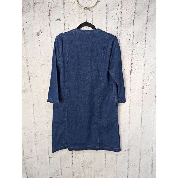 J Jill Denim Womens Shift Dress Blue Lace Up Tethered Hem 3/4 Sleeves Sz M Mediu - Picture 5 of 13